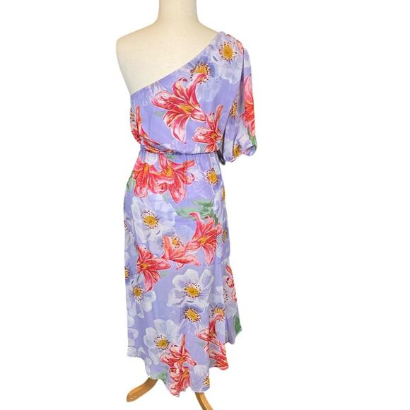 NWT Julia Jordan Floral Print One Shoulder Short Sleeve Asymmetrical Midi SZ 14 - Picture 6 of 11